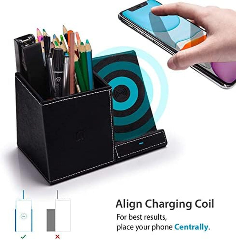 Wireless Charger Desk Stand Organizer, Wireless Charging Station, Desk Storage,10W Pen Holder Charger,For Iphone 15/14/ /13/12 Pro/11 Pro Max/Xs MAX/XR/XS/X/8, Galaxy Z/S20/Note 10/S10 plus (Black)