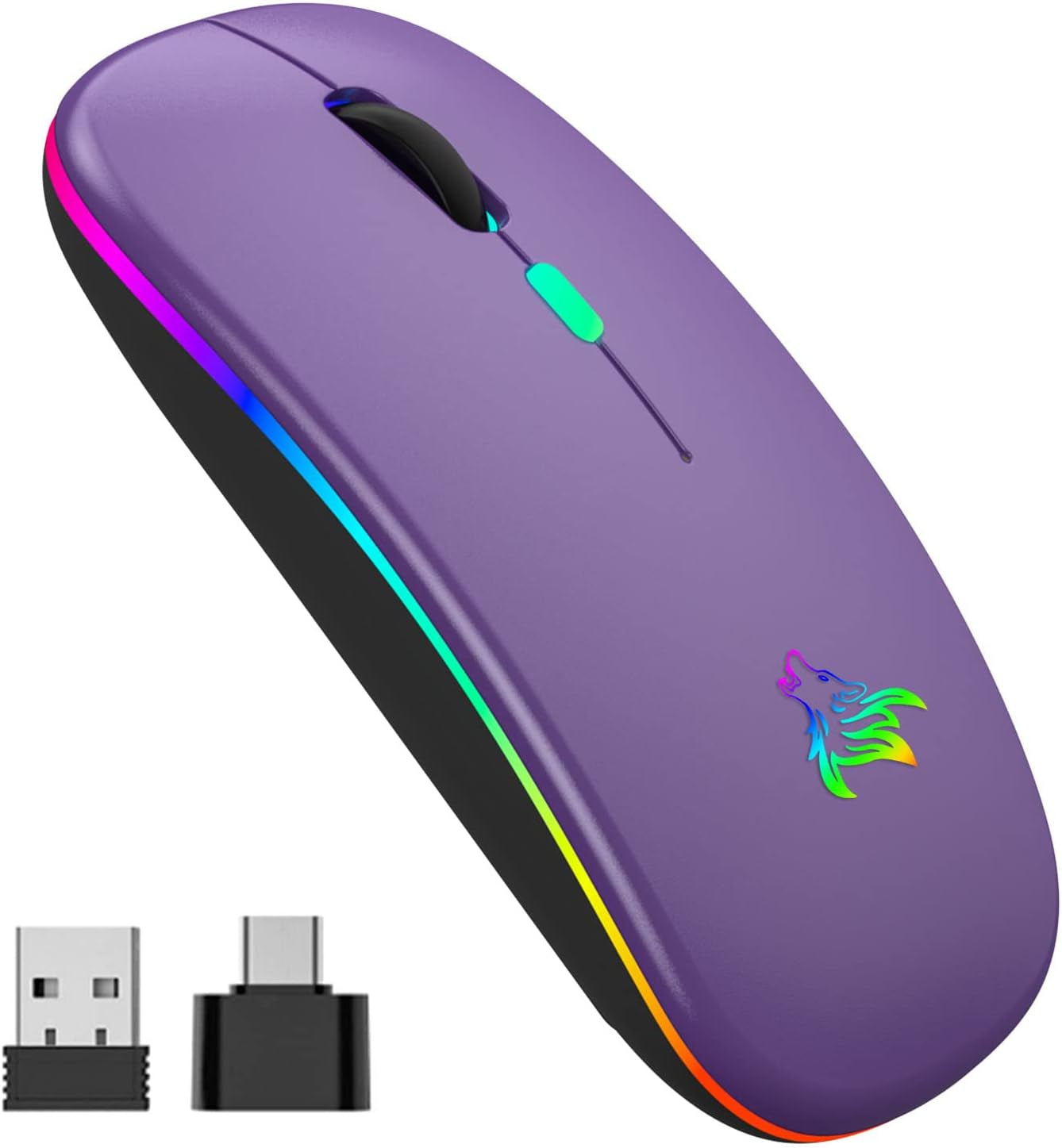 Wireless Mouse-Led Wireless Computer Mouse-Rechargeable Slim Silent Mouse-2.4G Portable Mouse-Optical Wireless Computer Mice-Tpye-C Mouse with USB Receiver-Wireless Mouse for Laptop-Notebook-Desktop